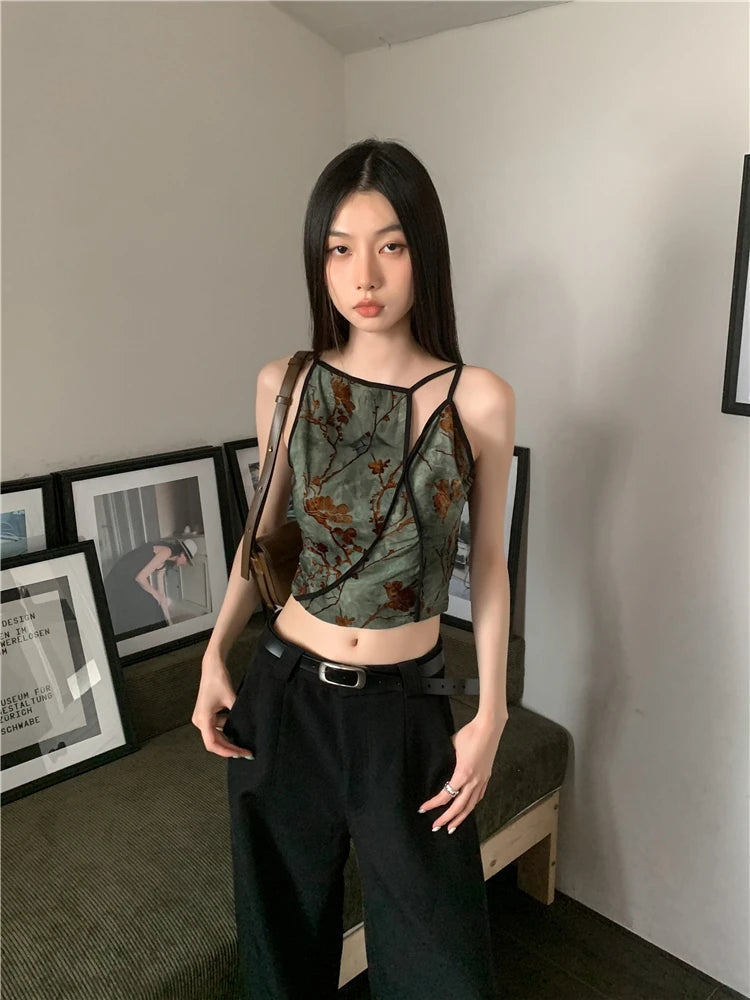 Top Crop Vintage Floral cu Flori Aplicate — Stil Luxury, Fără Mâneci, Femei