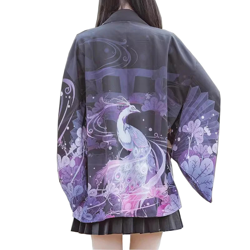 Kimono Yukata Haori Japonez — Cardigan Samurai Anime, Stil Harajuku Streetwear, Negru