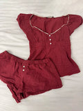 Set Damă 2 Piese - Bluză Carouri Roșii + Pantaloni Scurți