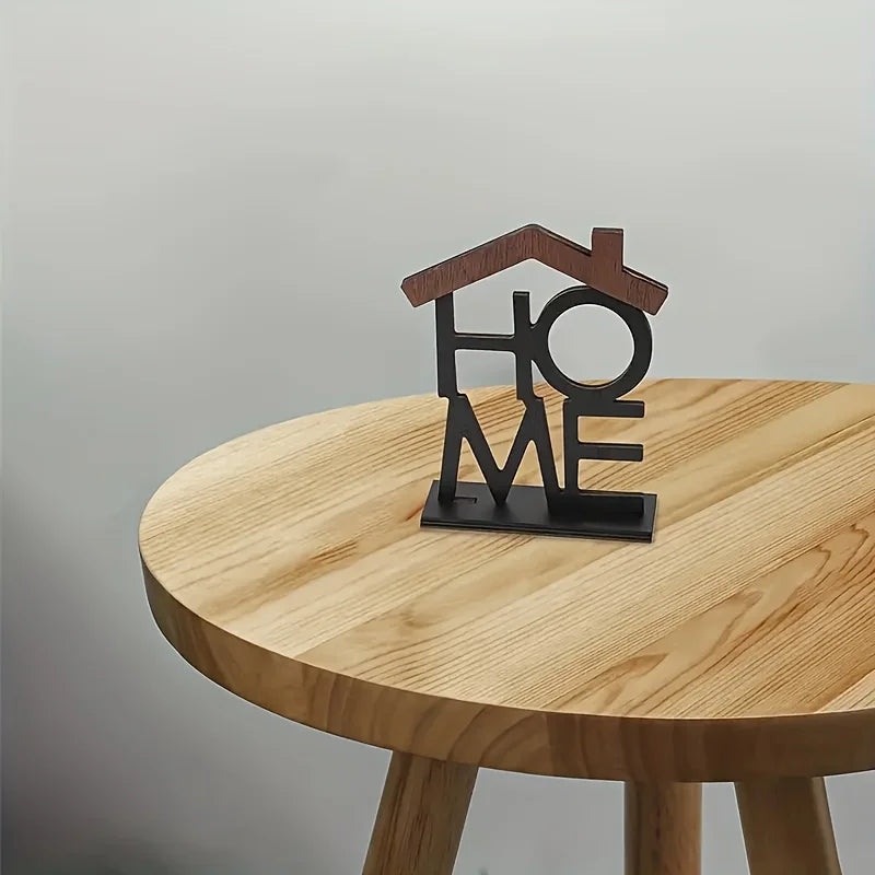 Ornament Decorativ din Lemn "HOME" — Decor Elegant pentru Birou, Raft și Living