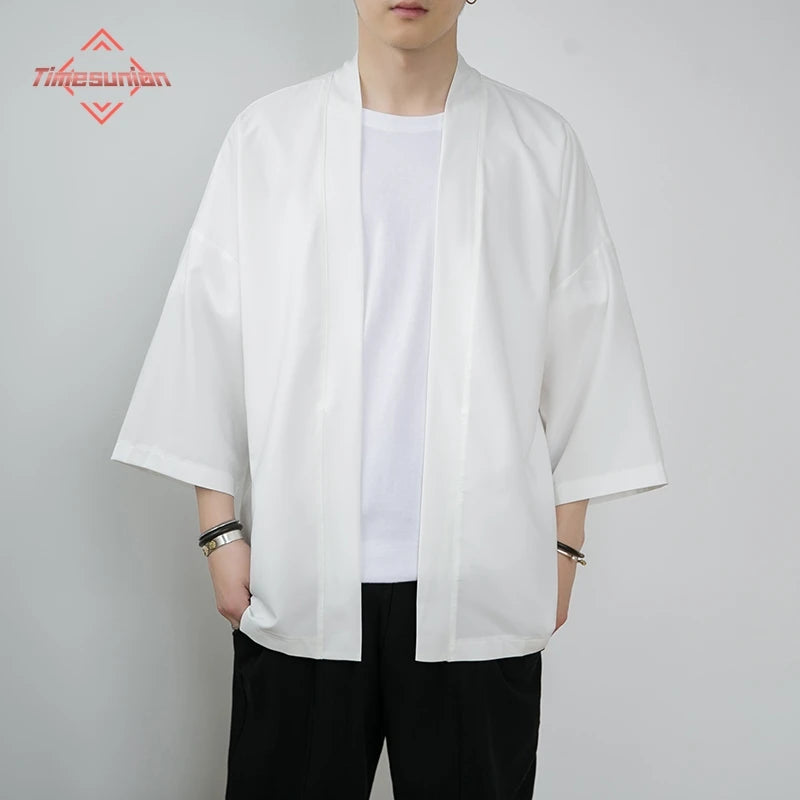 Kimono Yukata Bărbați — Cardigan Japonez Ușor, Open Front, Stil Tradițional, Vară