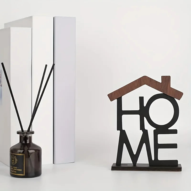Ornament Decorativ din Lemn "HOME" — Decor Elegant pentru Birou, Raft și Living