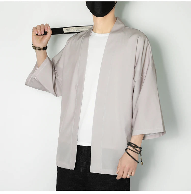 Kimono Yukata Bărbați — Cardigan Japonez Ușor, Open Front, Stil Tradițional, Vară