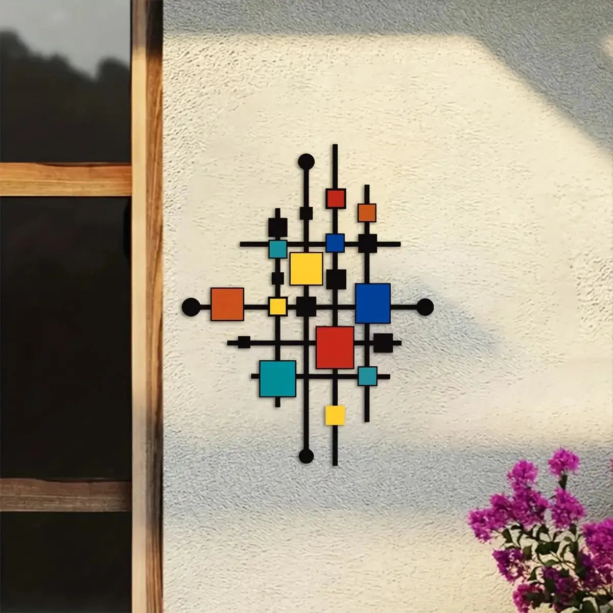 Tablou Metalic Mare pentru Perete — Model Geometric Abstract Multicolor, Interior și Exterior