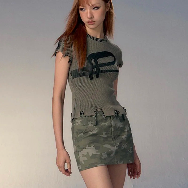 Top Tricotat Damă - Estetică Grunge Vintage Karrcat