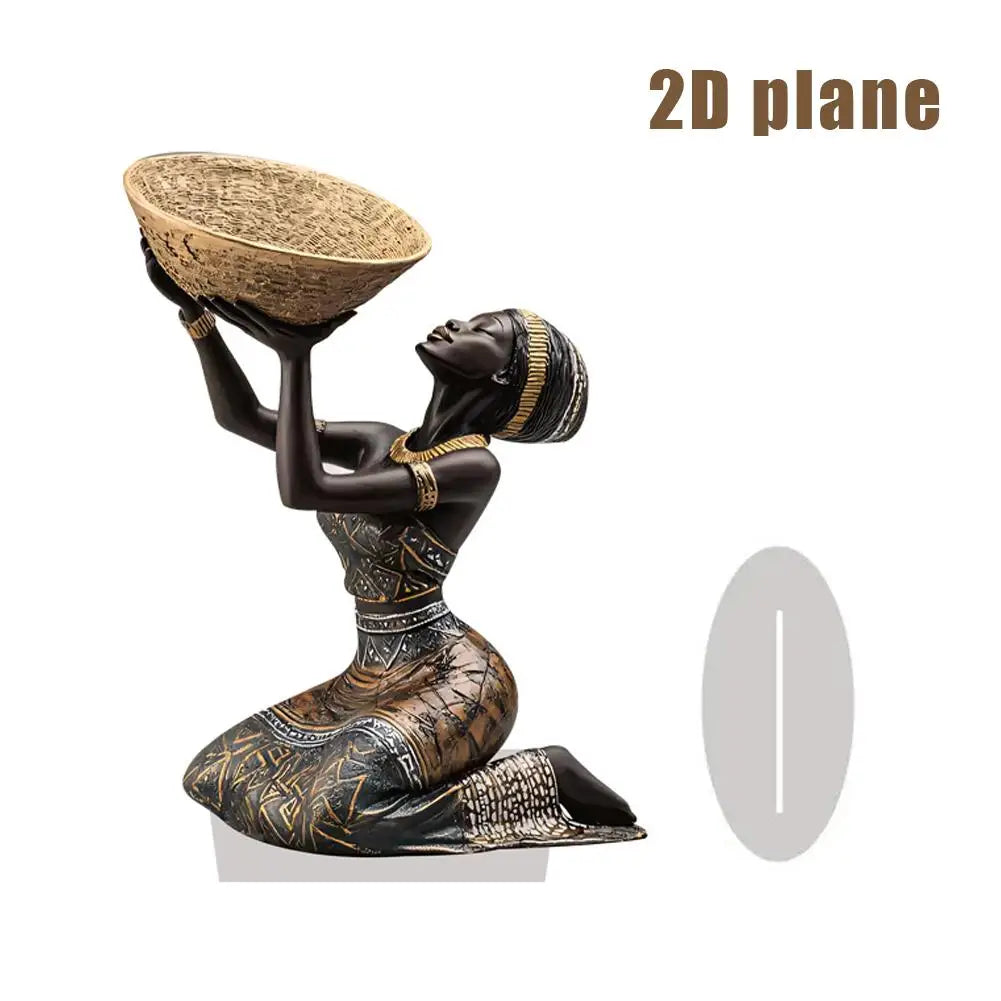 Figurină Decorativă 2D Femeie Africană — Sculptură Acrilică Vintage pentru Birou & Living