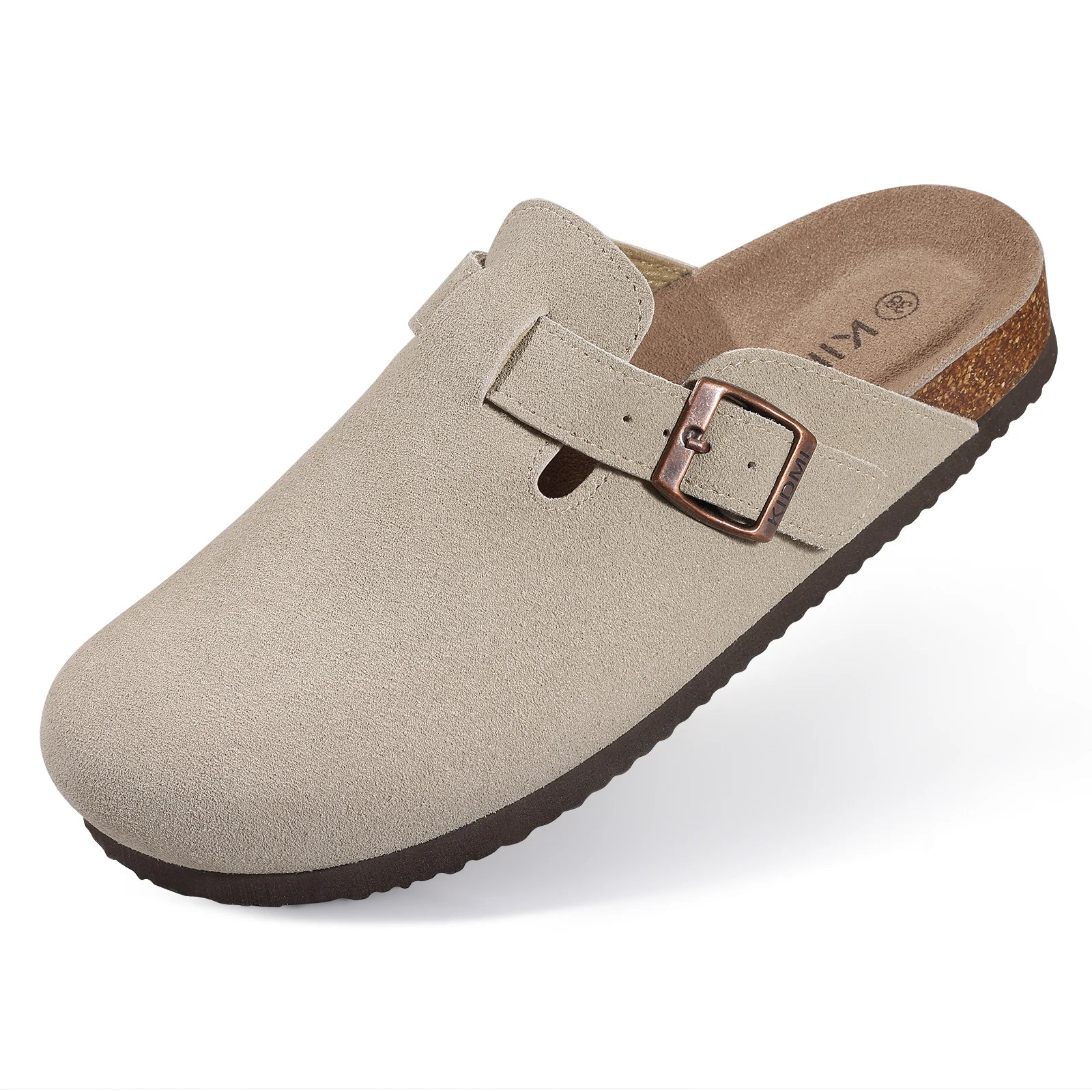 Papuci Damă/Bărbați Comwarm din Piele Întoarsă — Talpă Cork, Suport Arc, Slides Plajă & Casă