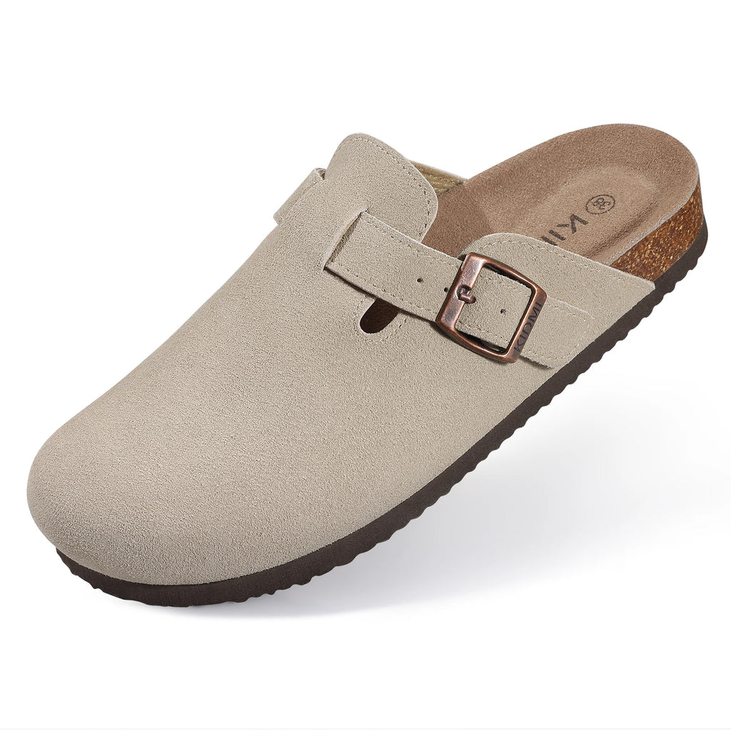 Papuci Damă/Bărbați Comwarm din Piele Întoarsă — Talpă Cork, Suport Arc, Slides Plajă & Casă