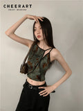 Top Crop Vintage Floral cu Flori Aplicate — Stil Luxury, Fără Mâneci, Femei