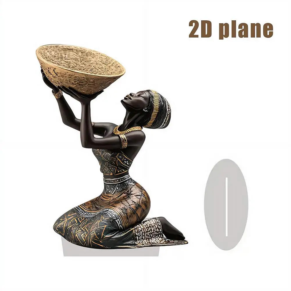 Figurină Decorativă 2D Femeie Africană — Sculptură Acrilică Vintage pentru Birou & Living