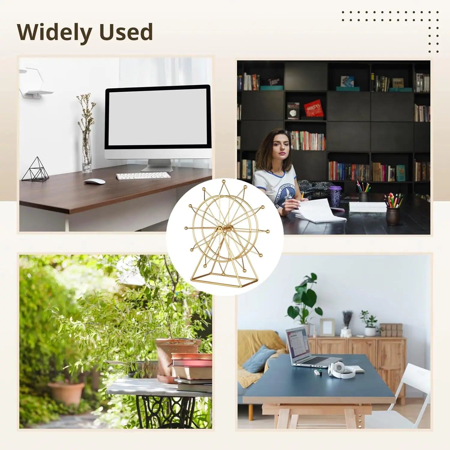 Roată Panoramică Decorativă din Metal — Decor Auriu sau Negru pentru Raft și Living