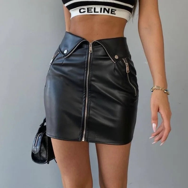 Fustă Mini PU Leather Y2K - Talie Înaltă Slim Fit
