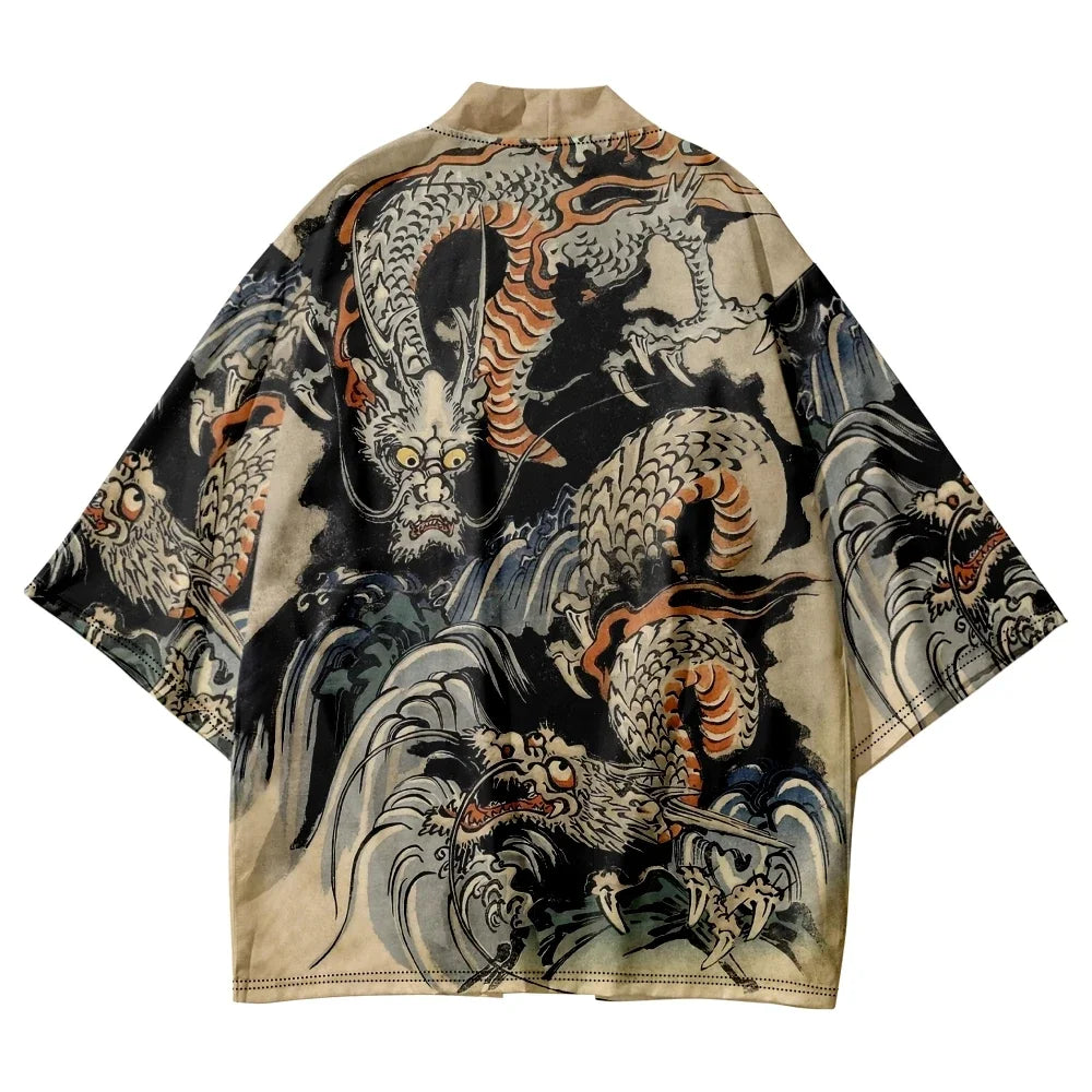 Kimono Cardigan Bărbați — Stil Samurai & Anime Dragon, Yukata Japonez, Vară