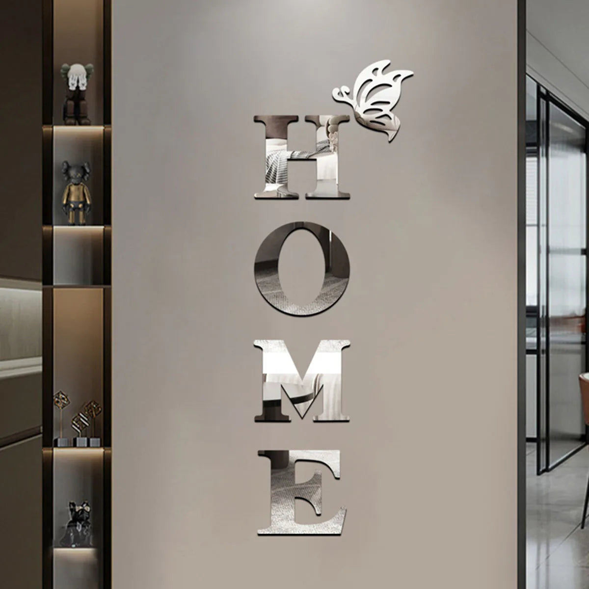 Autocolant 3D Oglindă — Litera HOME pentru Decor Intrare, Living & Hol