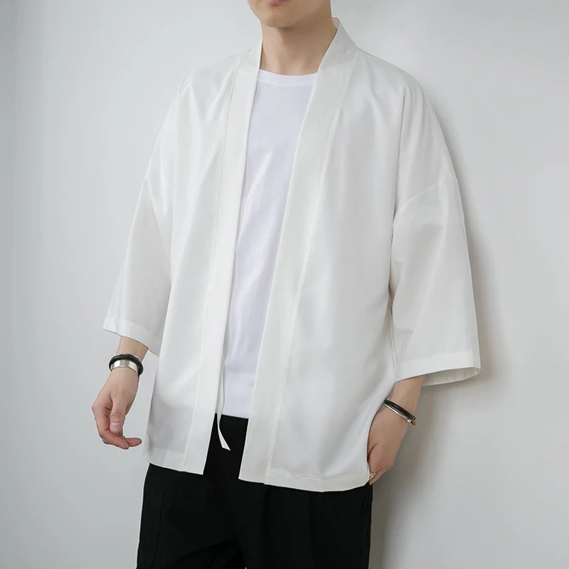 Kimono Yukata Bărbați — Cardigan Japonez Ușor, Open Front, Stil Tradițional, Vară