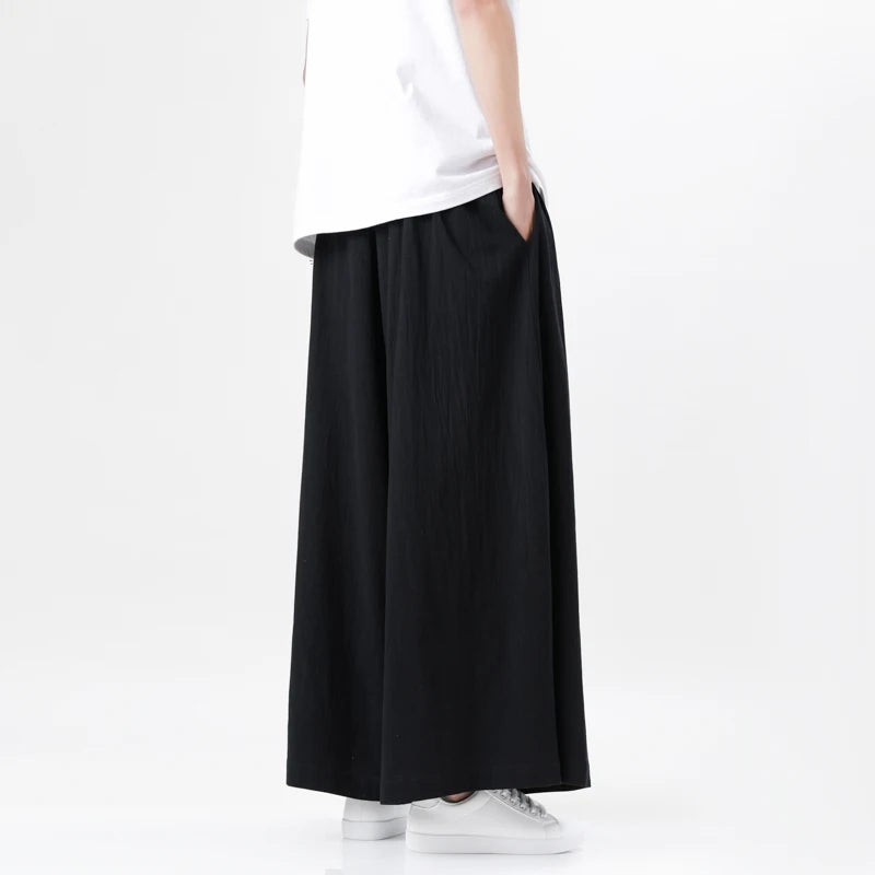 Pantaloni Wide Leg Bărbați — Stil Japonez Kimono, Bumbac & In, Streetwear Retro Vară