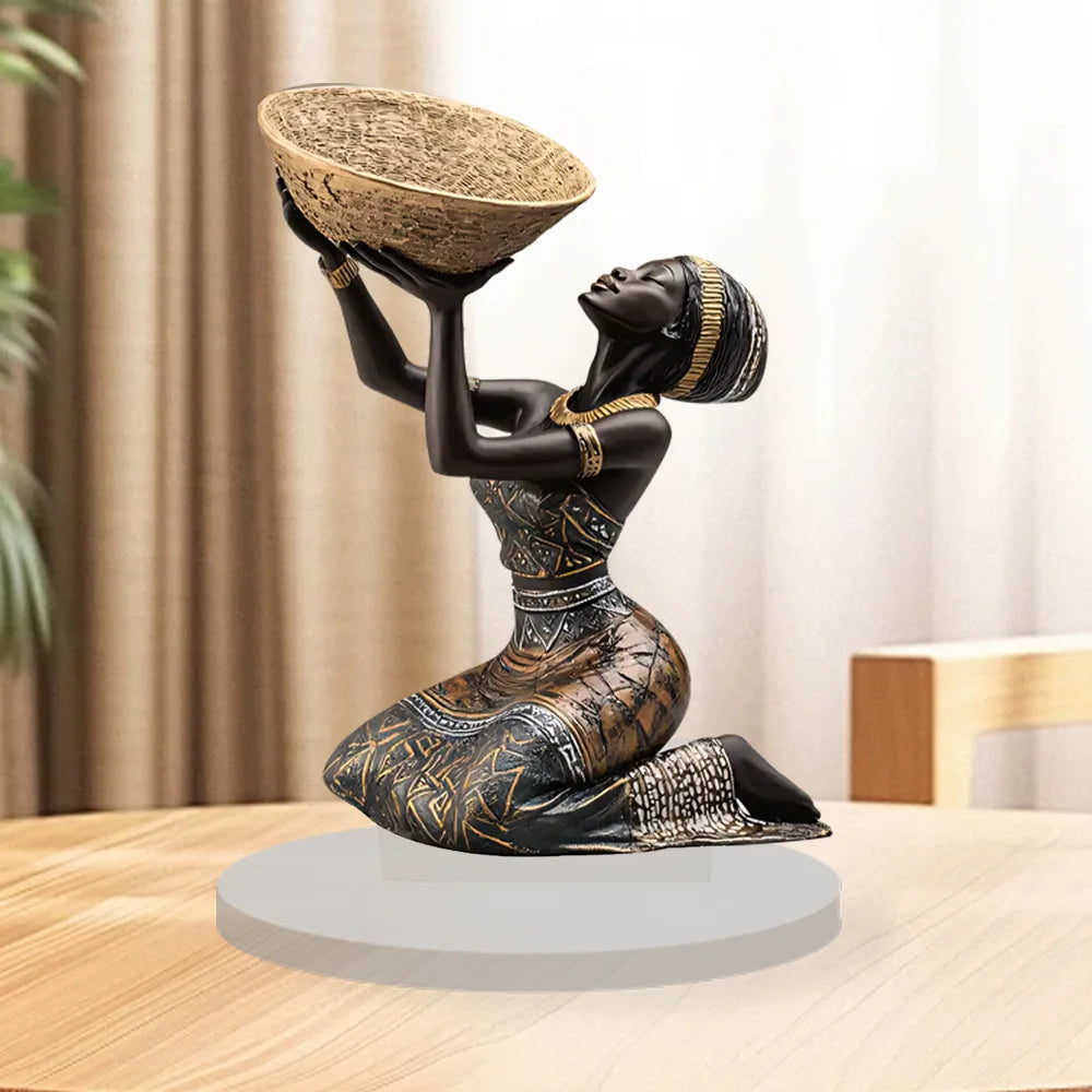 Figurină Decorativă 2D Femeie Africană — Sculptură Acrilică Vintage pentru Birou & Living