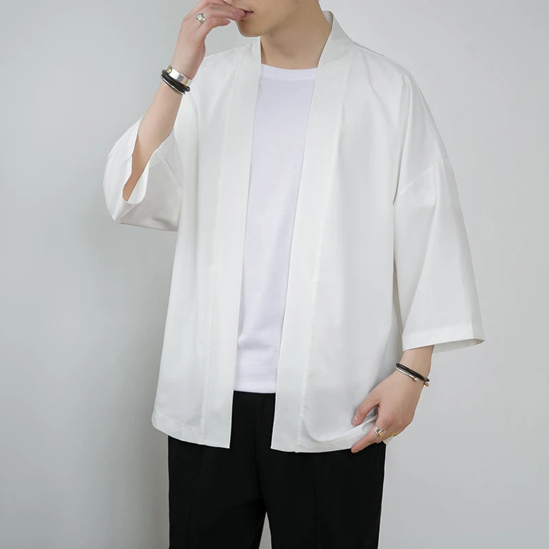 Kimono Yukata Bărbați — Cardigan Japonez Ușor, Open Front, Stil Tradițional, Vară