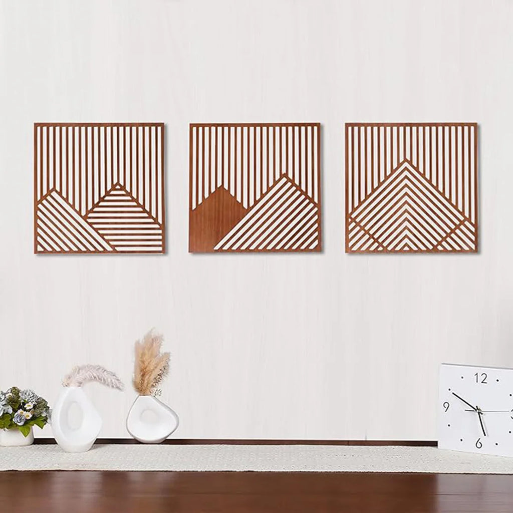 Set 3 Plăci Decorative din Lemn pentru Perete — Stil Pastoral, Living, Dormitor, Birou