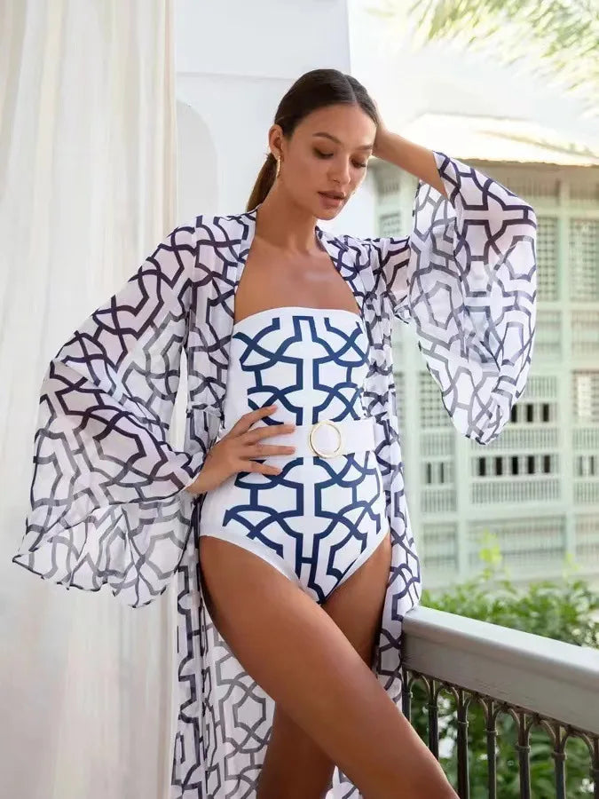 Costum de Baie Întrinat cu Kimono — Beachwear Print Femei | BUYFORHOME