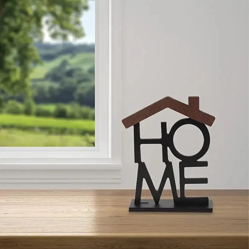 Ornament Decorativ din Lemn "HOME" — Decor Elegant pentru Birou, Raft și Living