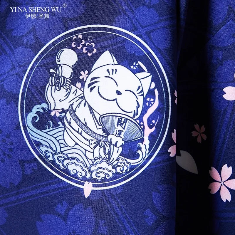 Kimono Haori Bărbați — Imprimeu Pisică, Stil Japonez Samurai, Cosplay, Vară