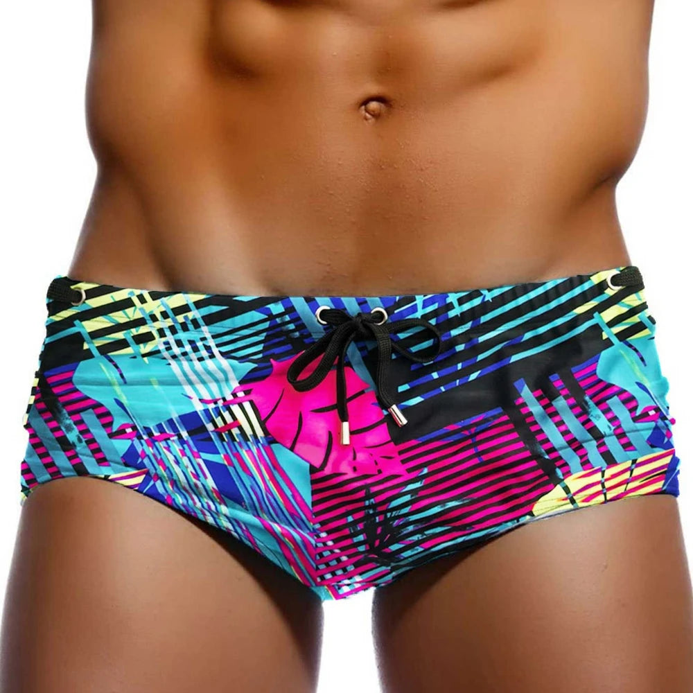 Boxer de Baie Bărbați cu Print Frunze — Brazilian Cut