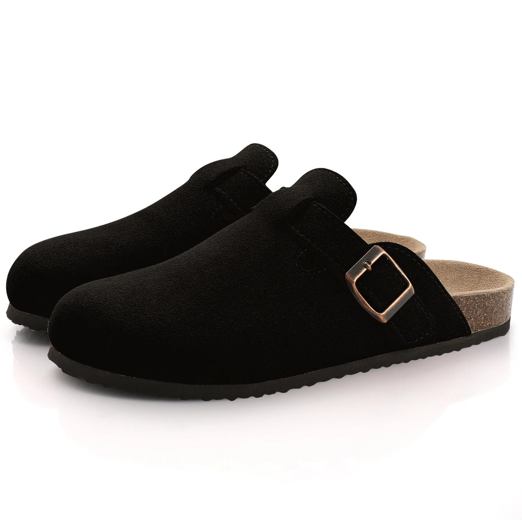 Papuci Damă/Bărbați Comwarm din Piele Întoarsă — Talpă Cork, Suport Arc, Slides Plajă & Casă