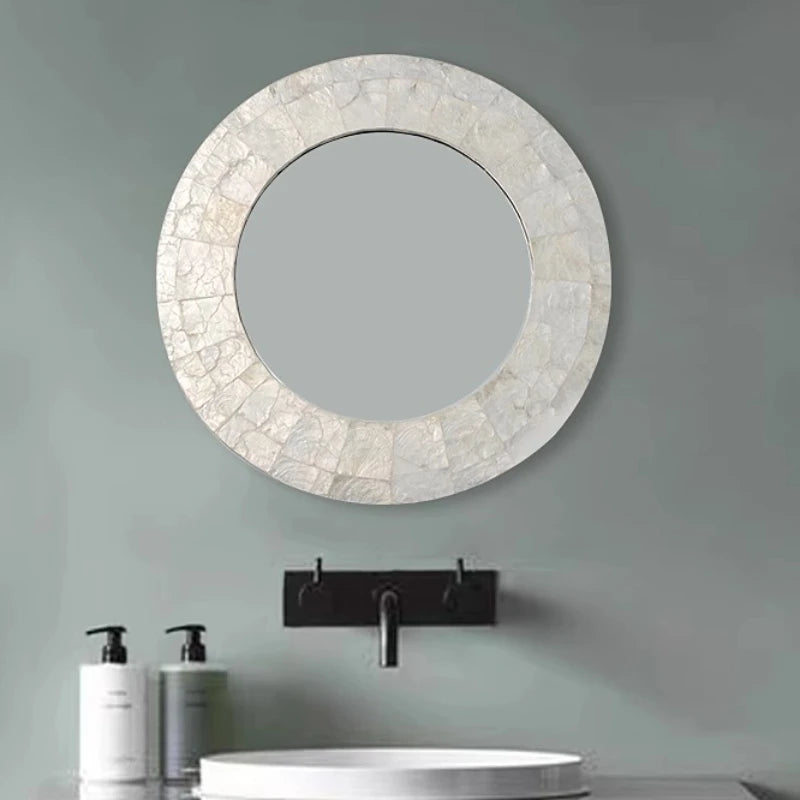 Oglindă Decorativă Rotundă — Stil Nordic din Scoică Naturală & MDF pentru Baie & Living