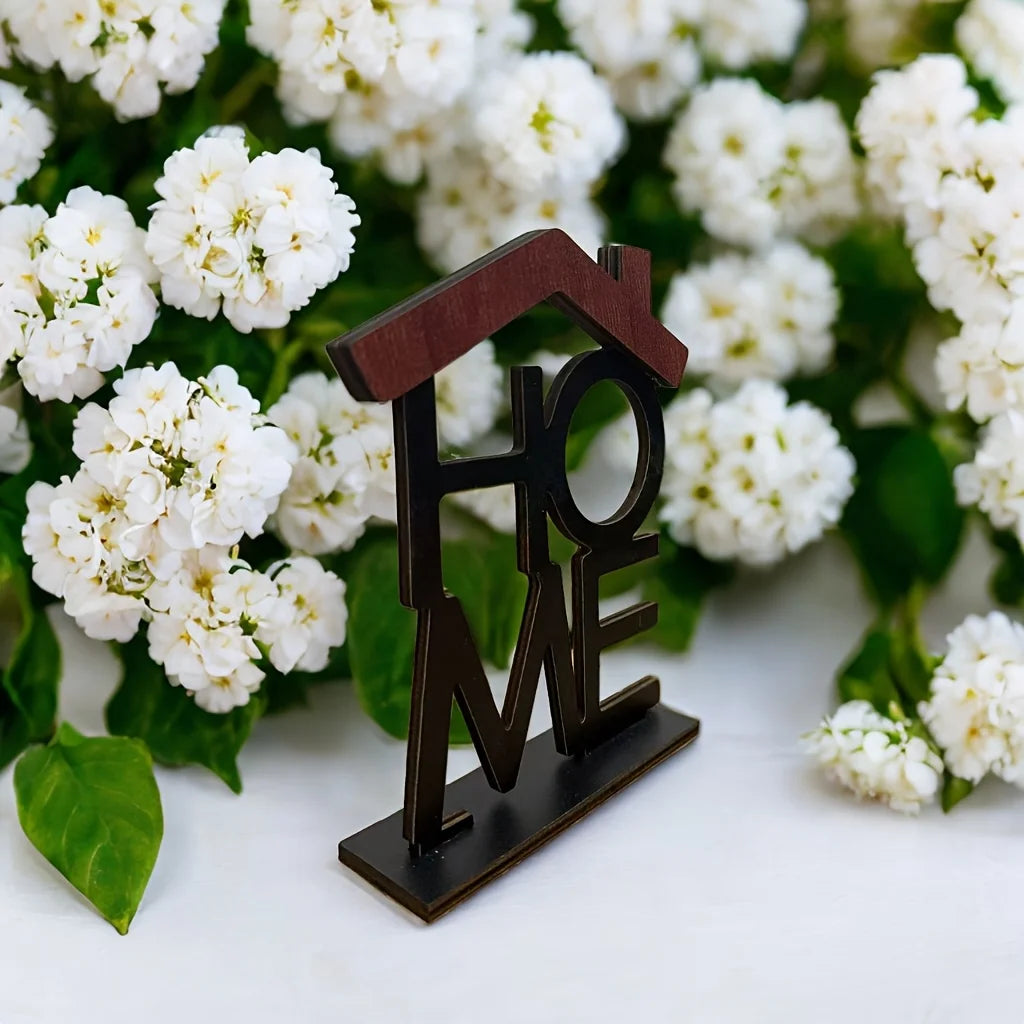 Ornament Decorativ din Lemn "HOME" — Decor Elegant pentru Birou, Raft și Living