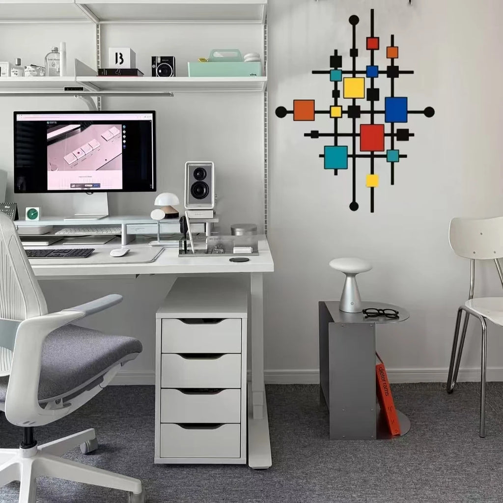 Tablou Metalic Mare pentru Perete — Model Geometric Abstract Multicolor, Interior și Exterior
