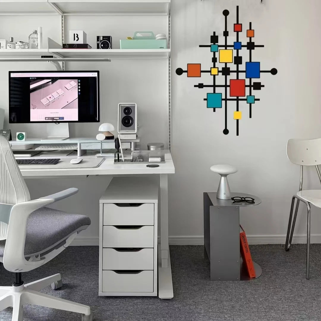 Tablou Metalic Mare pentru Perete — Model Geometric Abstract Multicolor, Interior și Exterior