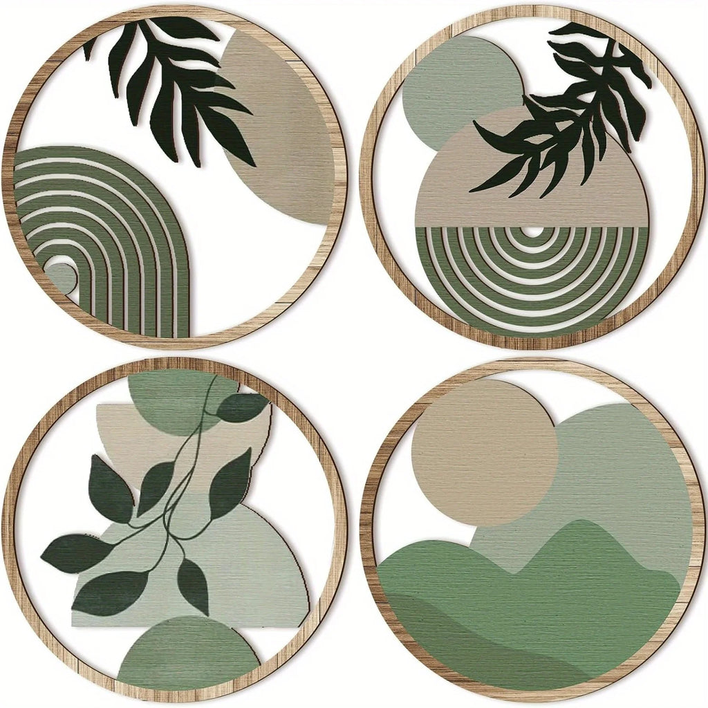 Set 4 Piese Decorative Perete Boho — Artă Geometrică din Lemn pentru Dormitor & Living