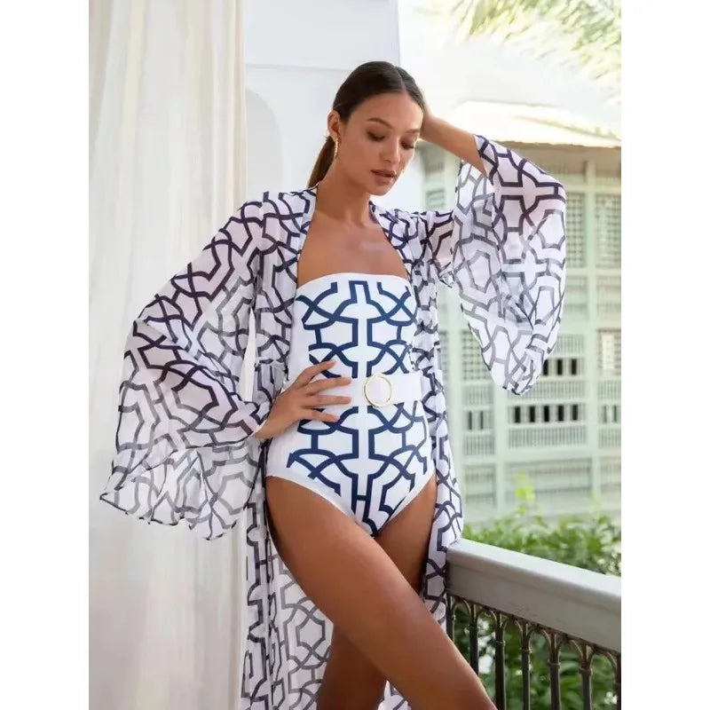 Costum de Baie Întrinat cu Kimono — Beachwear Print Femei | BUYFORHOME