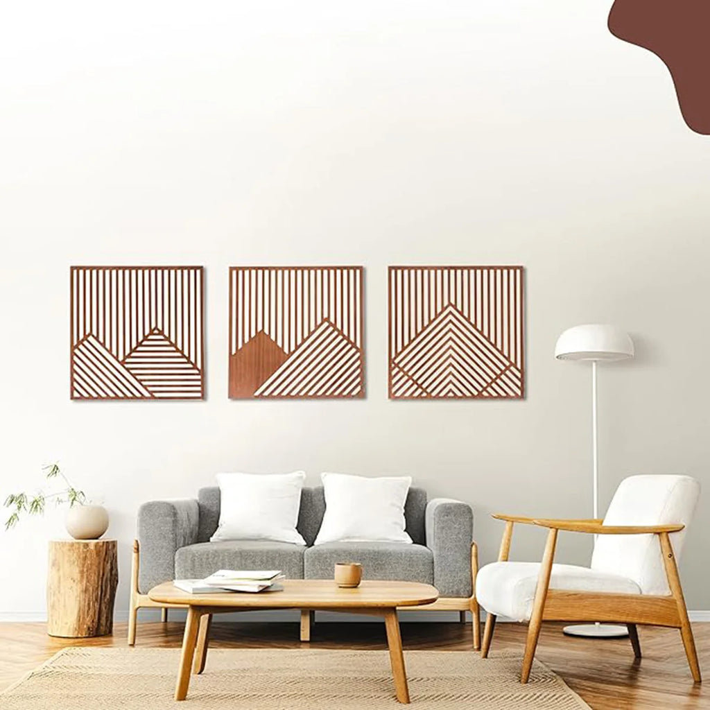 Set 3 Plăci Decorative din Lemn pentru Perete — Stil Pastoral, Living, Dormitor, Birou