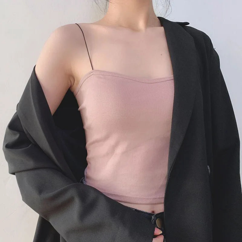 Bustier Damă din Bumbac Seamless cu Bretele — Top Crop Fără Mâneci, Vară