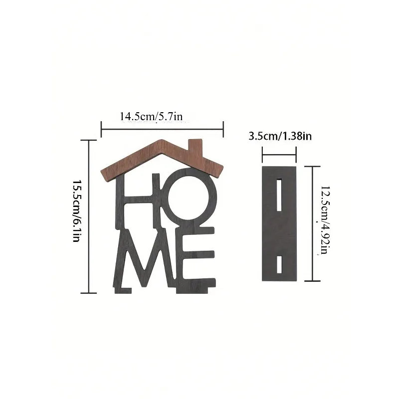 Ornament Decorativ din Lemn "HOME" — Decor Elegant pentru Birou, Raft și Living