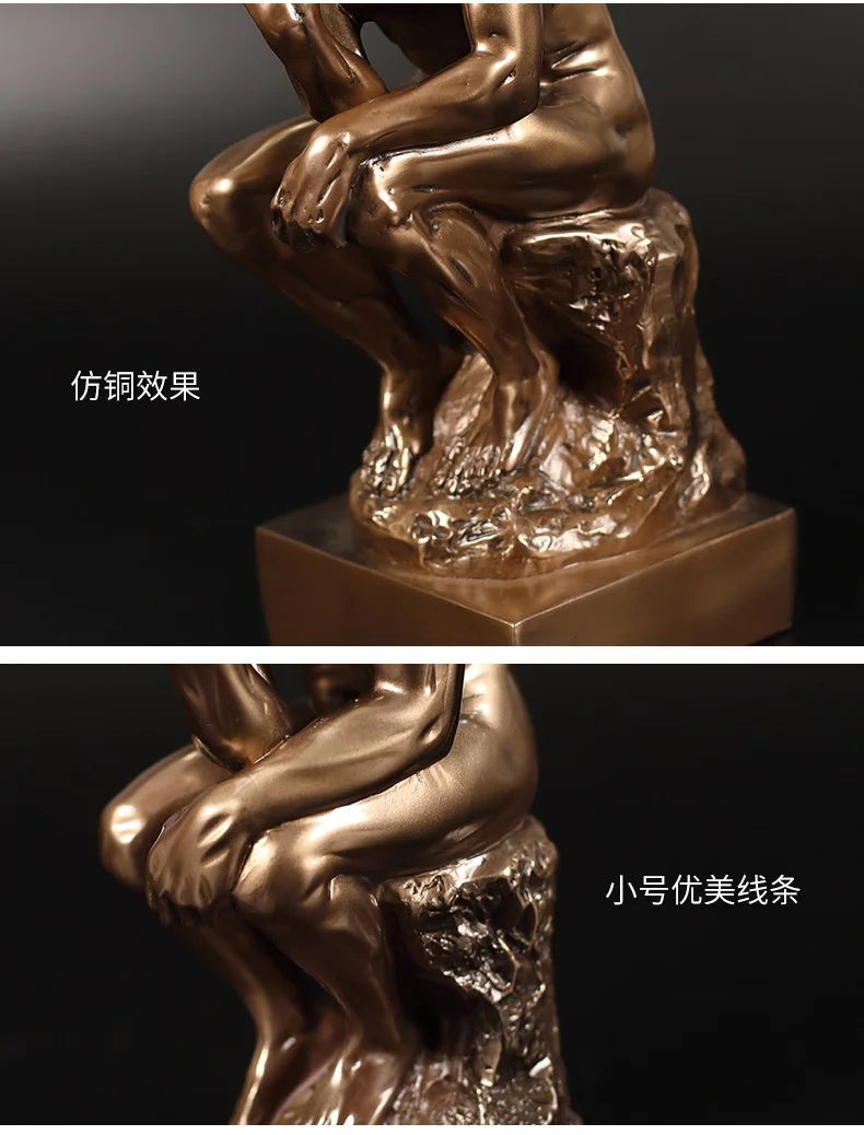 Sculptură Decorativă "Gânditorul" în Stil Rodin — Figurină din Rășină pentru Living și Birou