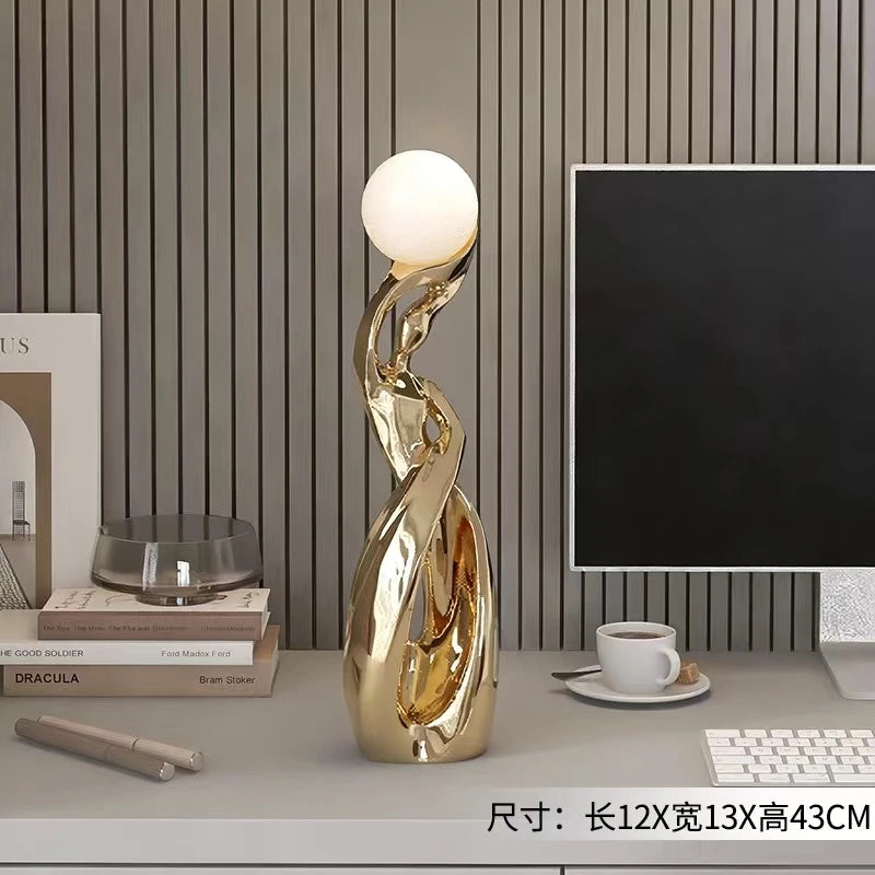 Statuie Decorativă Luminoasă — Sculptură Abstractă Nordică din Rășină pentru Living & Podea
