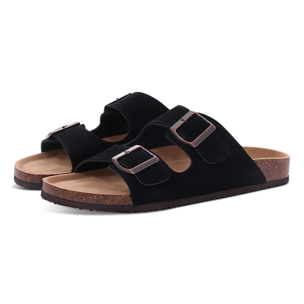 Papuci Damă/Bărbați Comwarm din Piele Întoarsă — Talpă Cork, Suport Arc, Slides Plajă & Casă