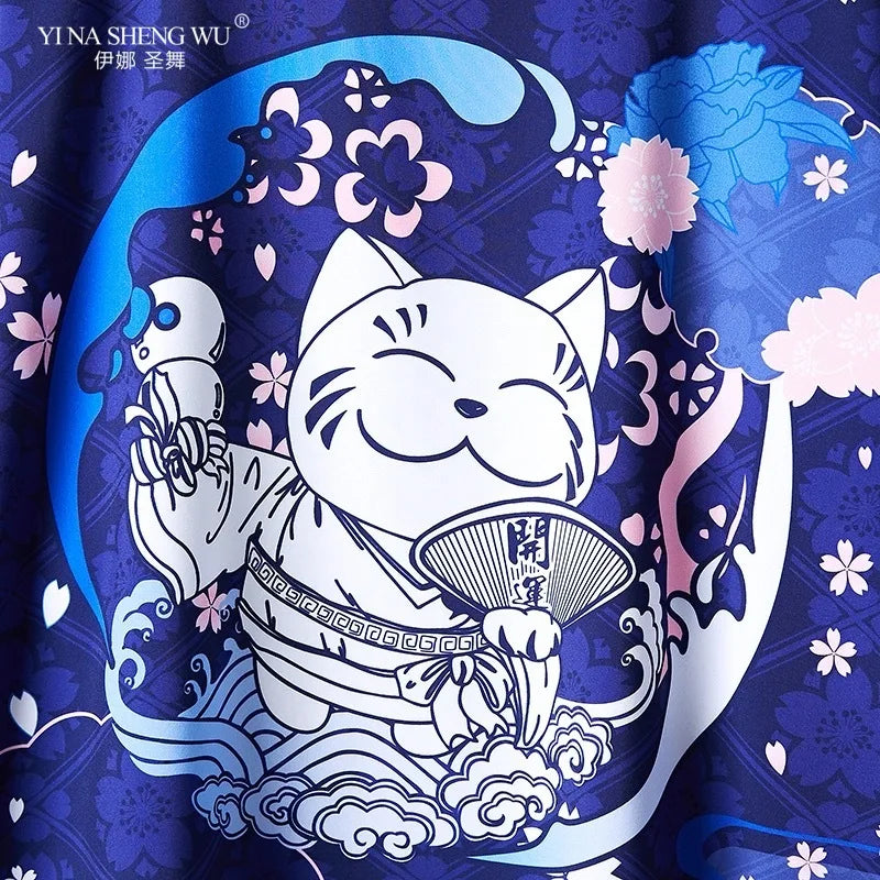 Kimono Haori Bărbați — Imprimeu Pisică, Stil Japonez Samurai, Cosplay, Vară