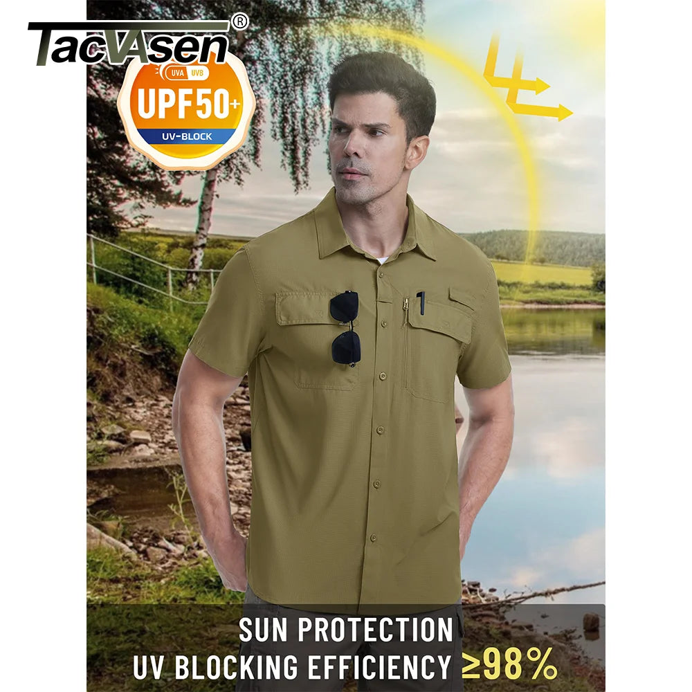 Tricou cu Mânecă Scurtă TACVASEN UPF 50+ pentru Bărbați — Uscare Rapidă