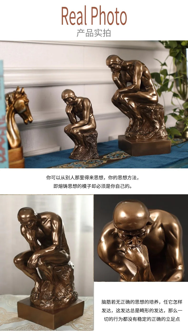 Sculptură Decorativă "Gânditorul" în Stil Rodin — Figurină din Rășină pentru Living și Birou