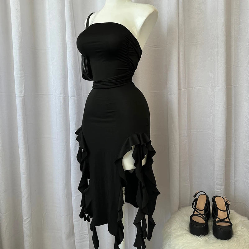 Rochie Mini Strapless cu Fantă — Floral, Spate Gol, Stil Petrecere, Negru & Roz