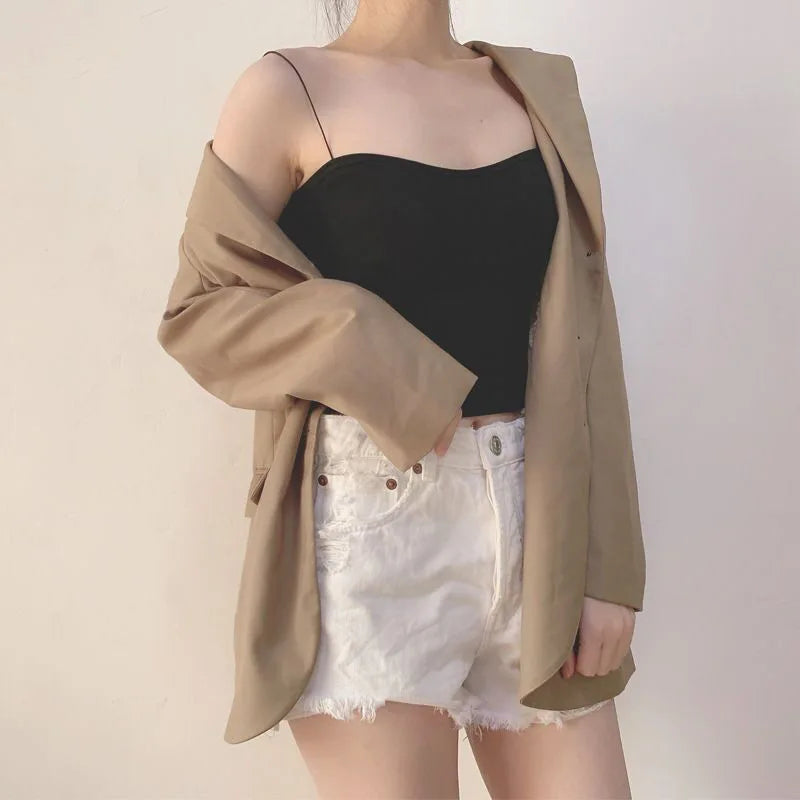 Bustier Damă din Bumbac Seamless cu Bretele — Top Crop Fără Mâneci, Vară