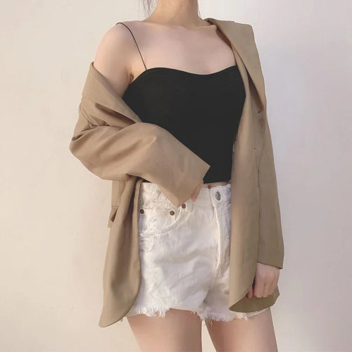 Bustier Damă din Bumbac Seamless cu Bretele — Top Crop Fără Mâneci, Vară