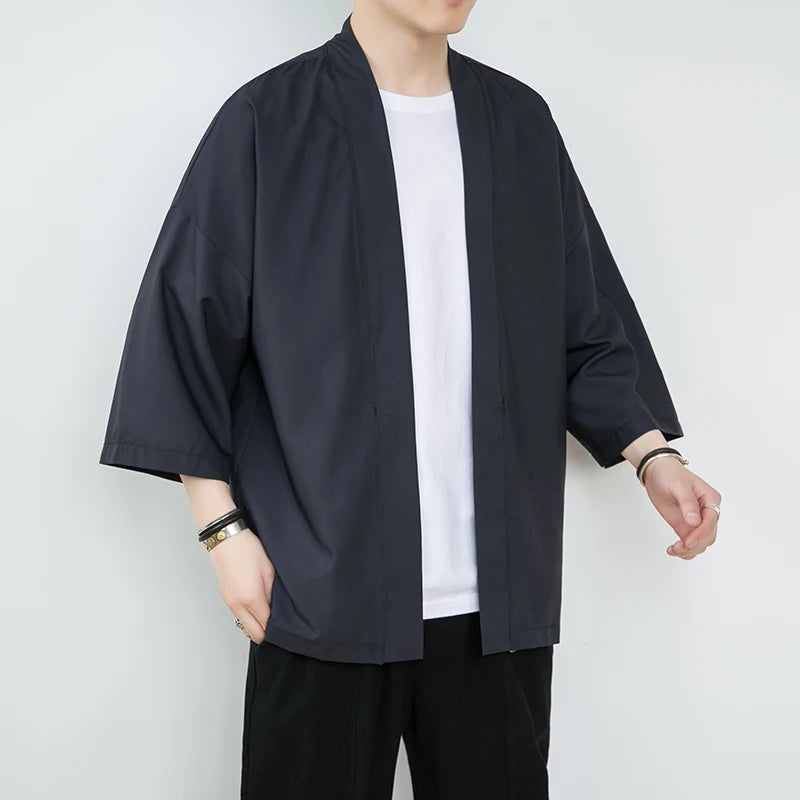 Kimono Yukata Bărbați — Cardigan Japonez Ușor, Open Front, Stil Tradițional, Vară
