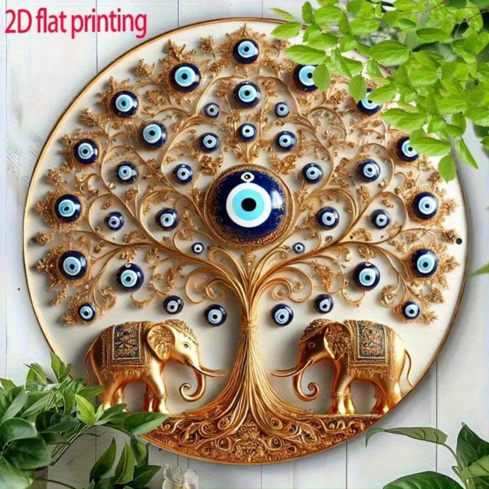 Decor Rotund Perete Evil Eye — Artă Boho din Metal pentru Living, Dormitor & Birou