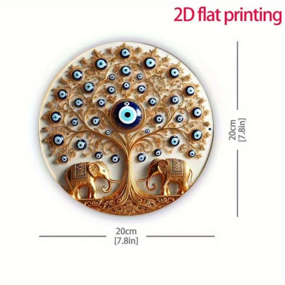 Decor Rotund Perete Evil Eye — Artă Boho din Metal pentru Living, Dormitor & Birou