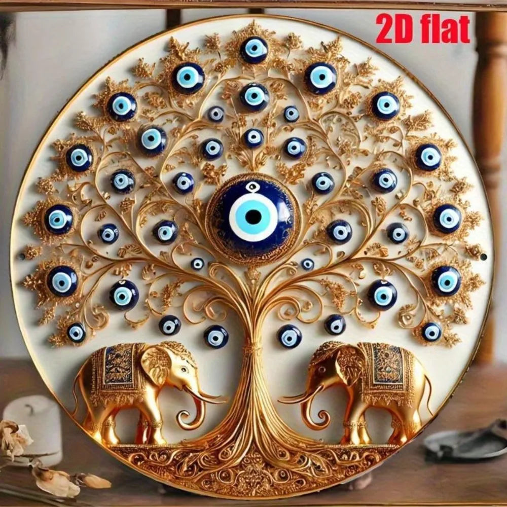 Decor Rotund Perete Evil Eye — Artă Boho din Metal pentru Living, Dormitor & Birou